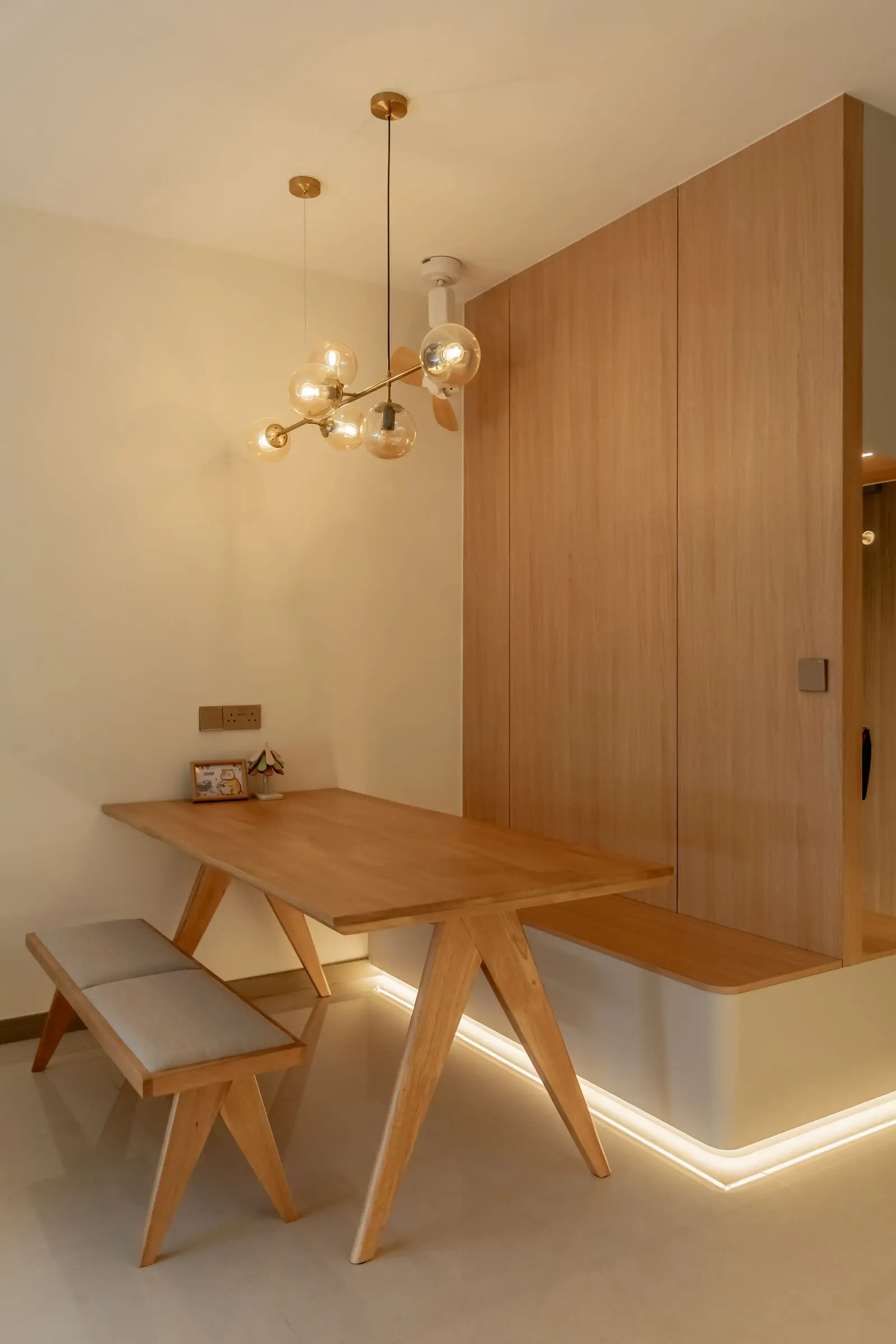 Vertical dining bench detail at 220B Tengah Garden