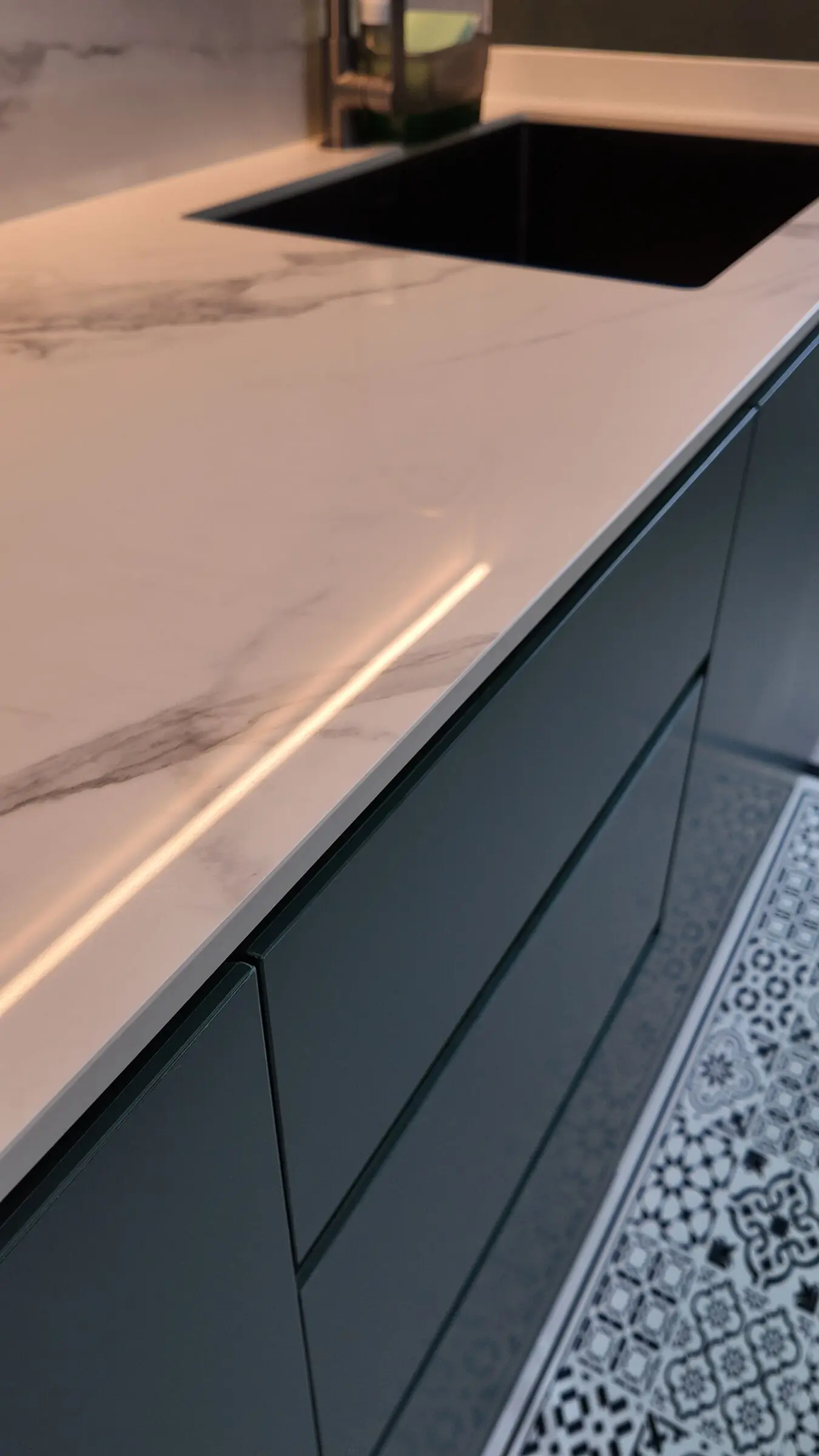 Marble-look countertop and green drawer fronts at 337 Bukit Batok