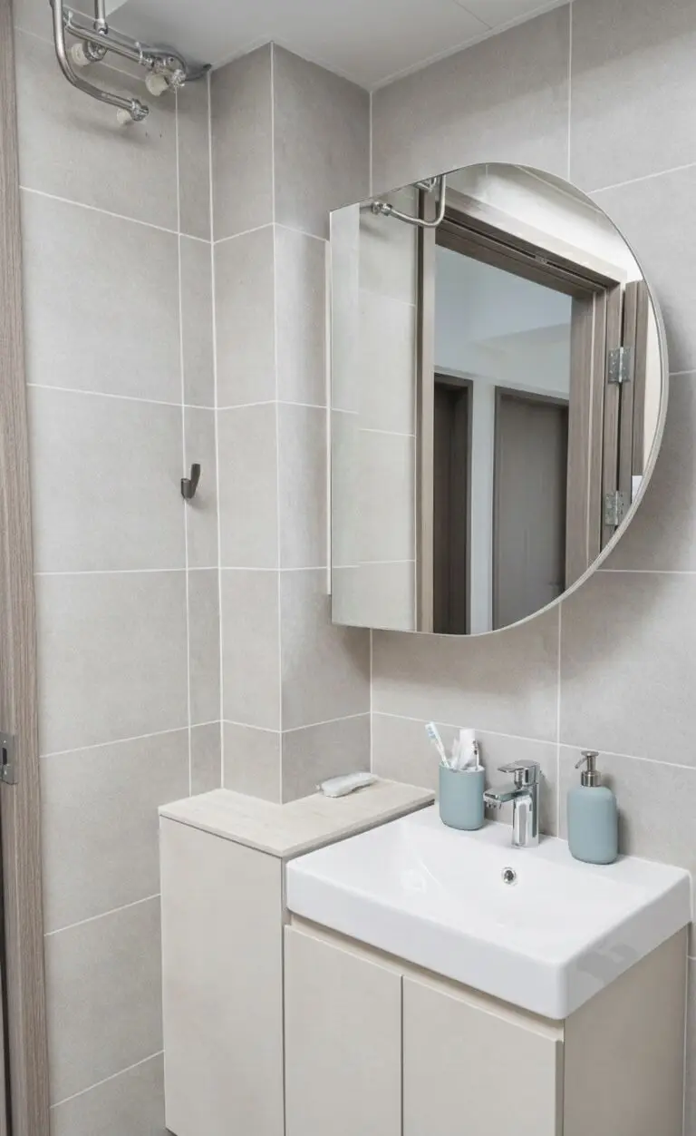 Bathroom vanity with round mirror at 371B Sembawang Ave
