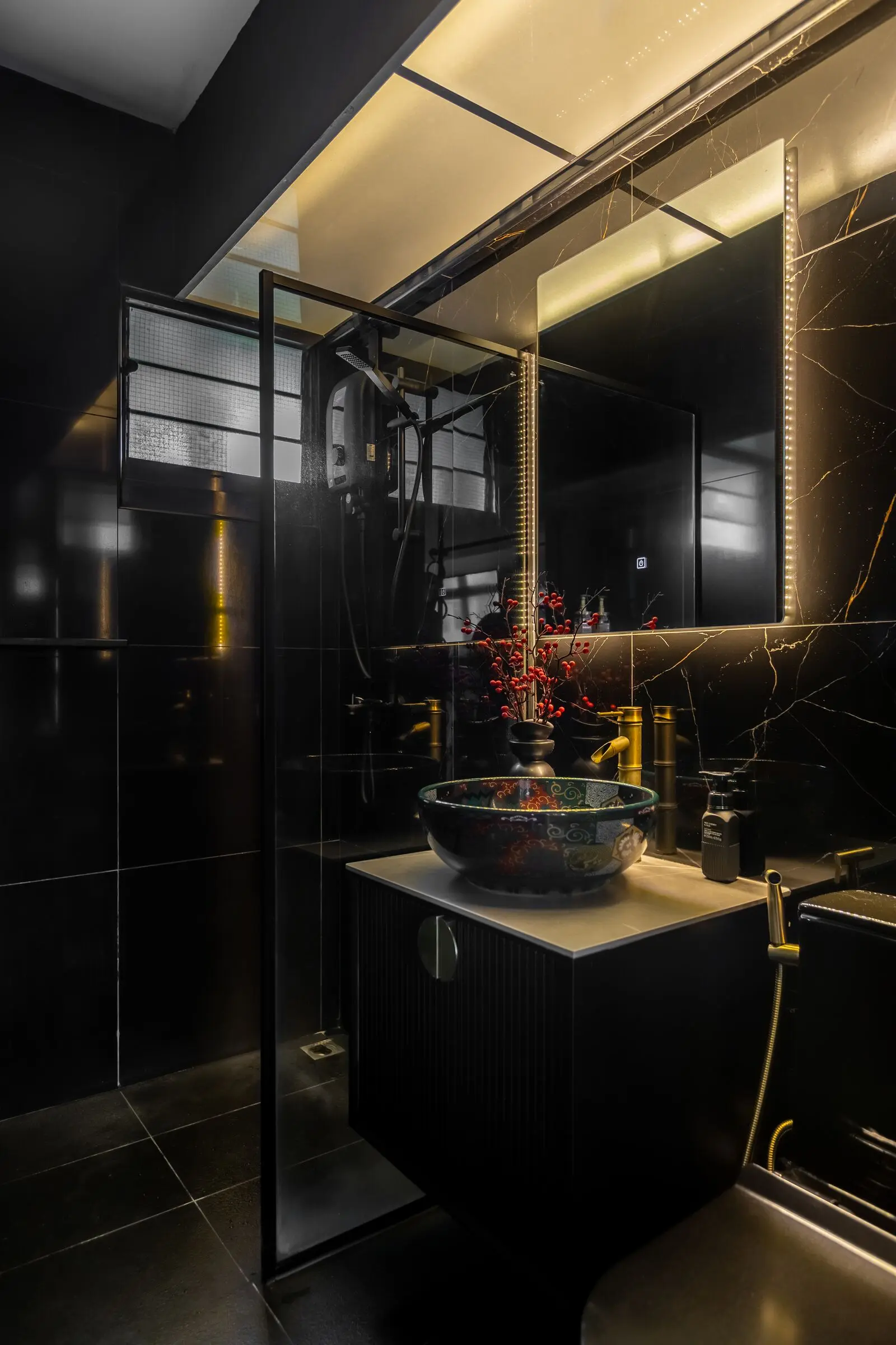 Bathroom vanity and glass shower enclosure at 401A North Shore