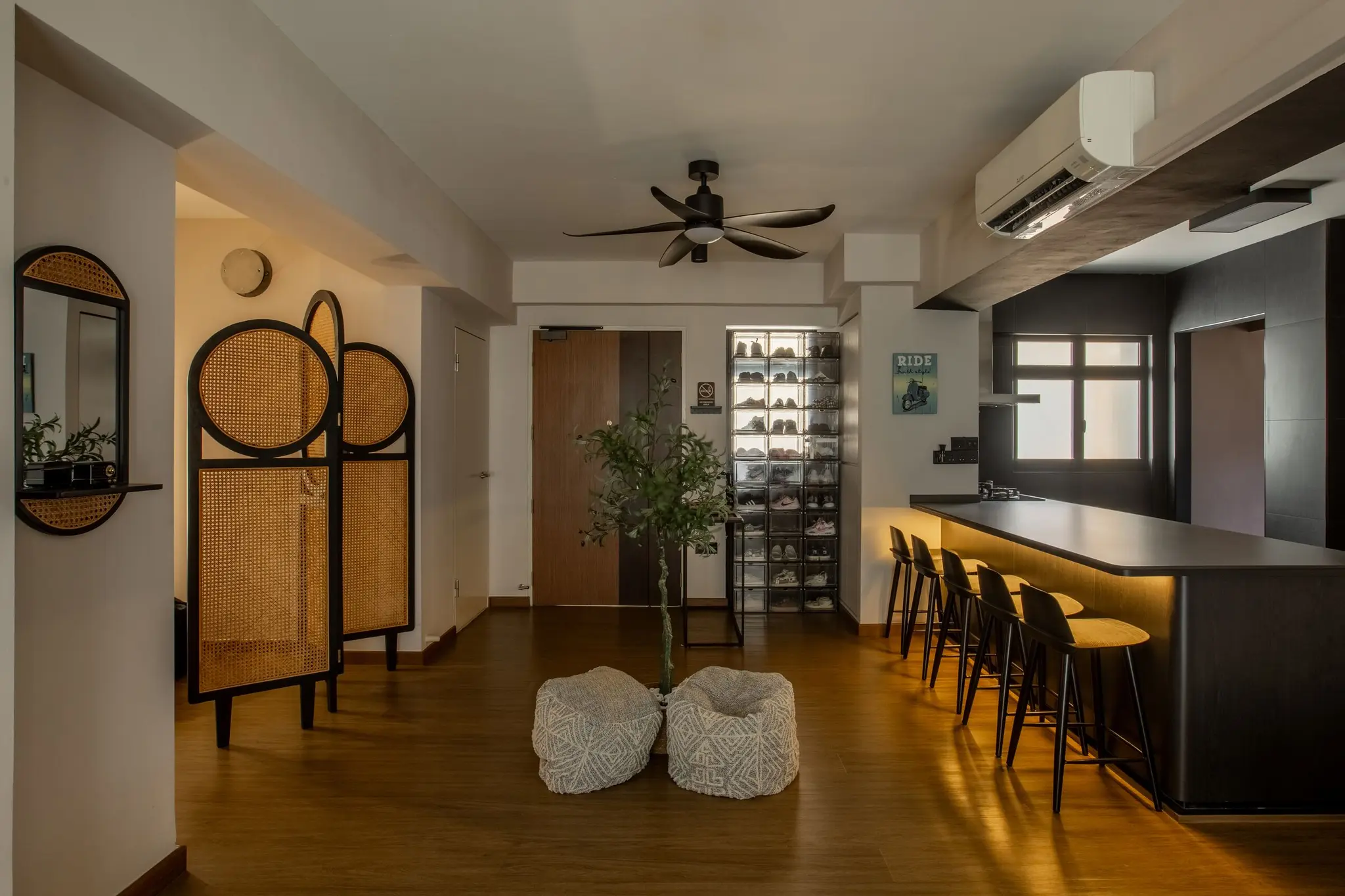 Open kitchen with illuminated dining counter at 401A North Shore