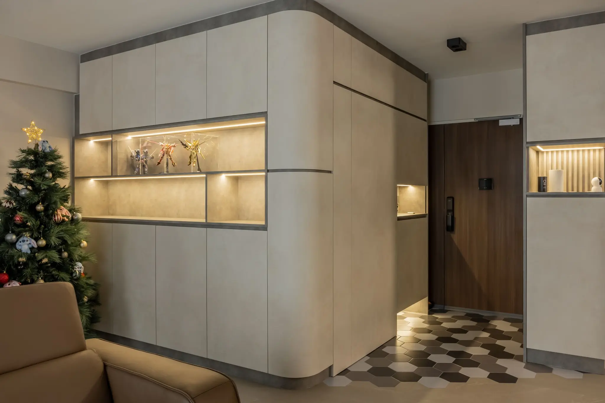 Living room display cabinets and entrance at 447A Punggol Way