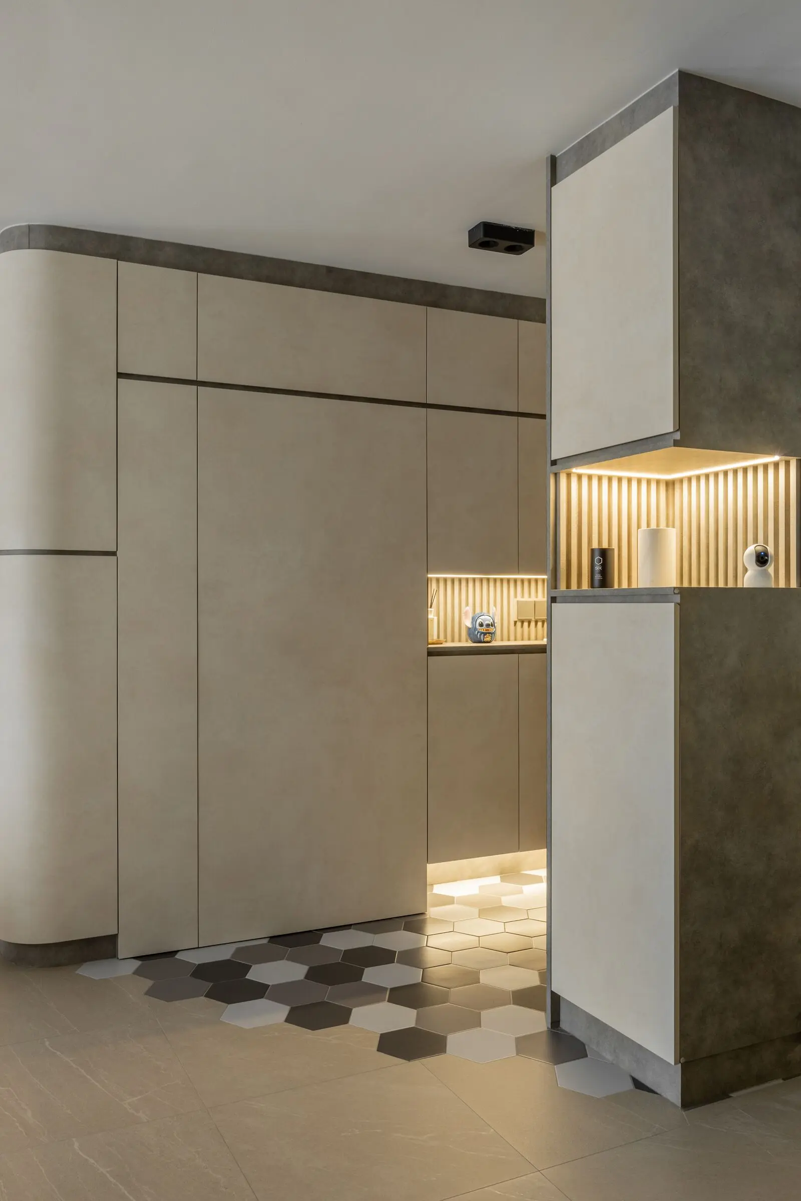 Vertical illuminated display niche at 447A Punggol Way