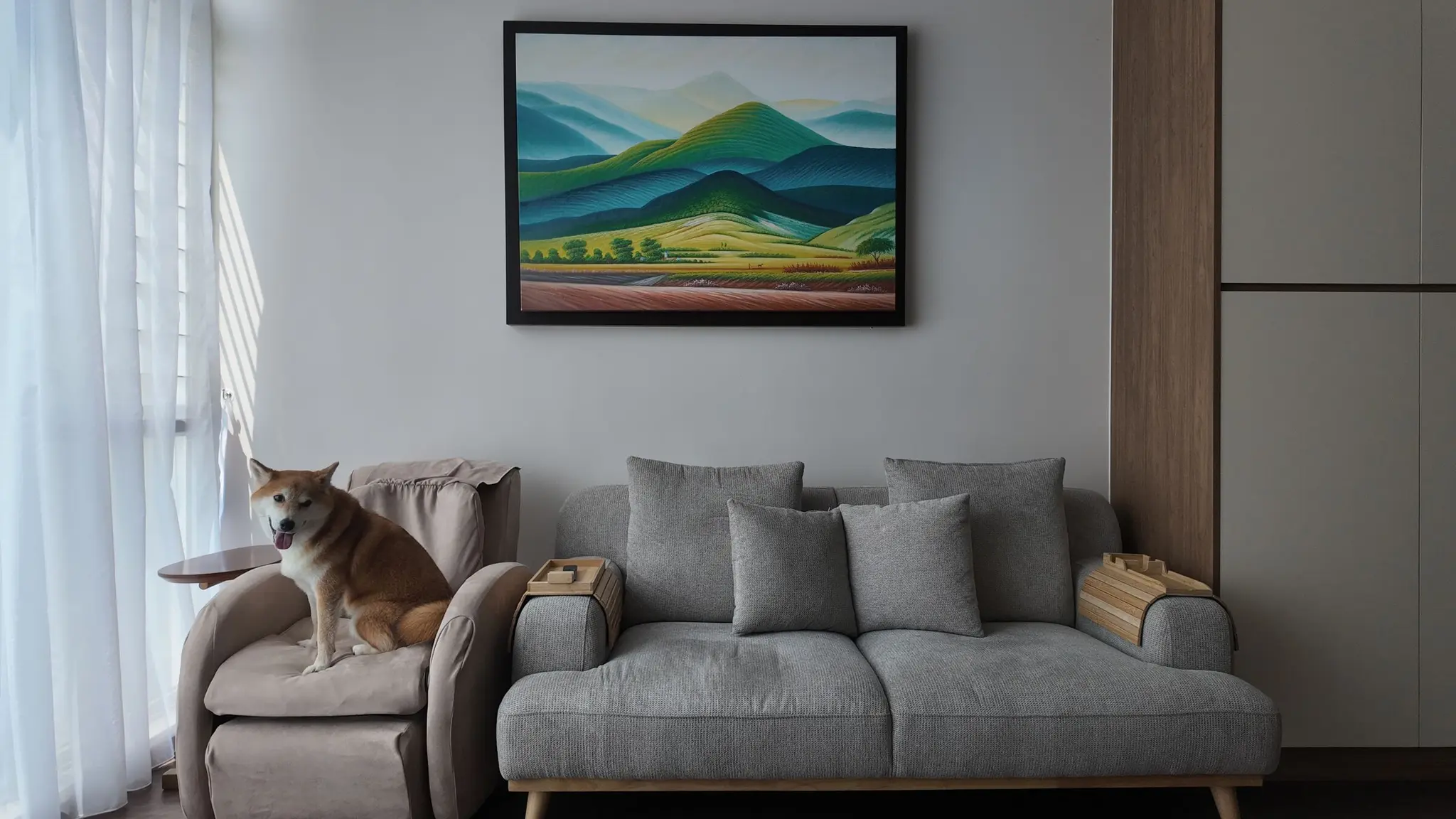 Living room console and wood carpentry at Lakeshore