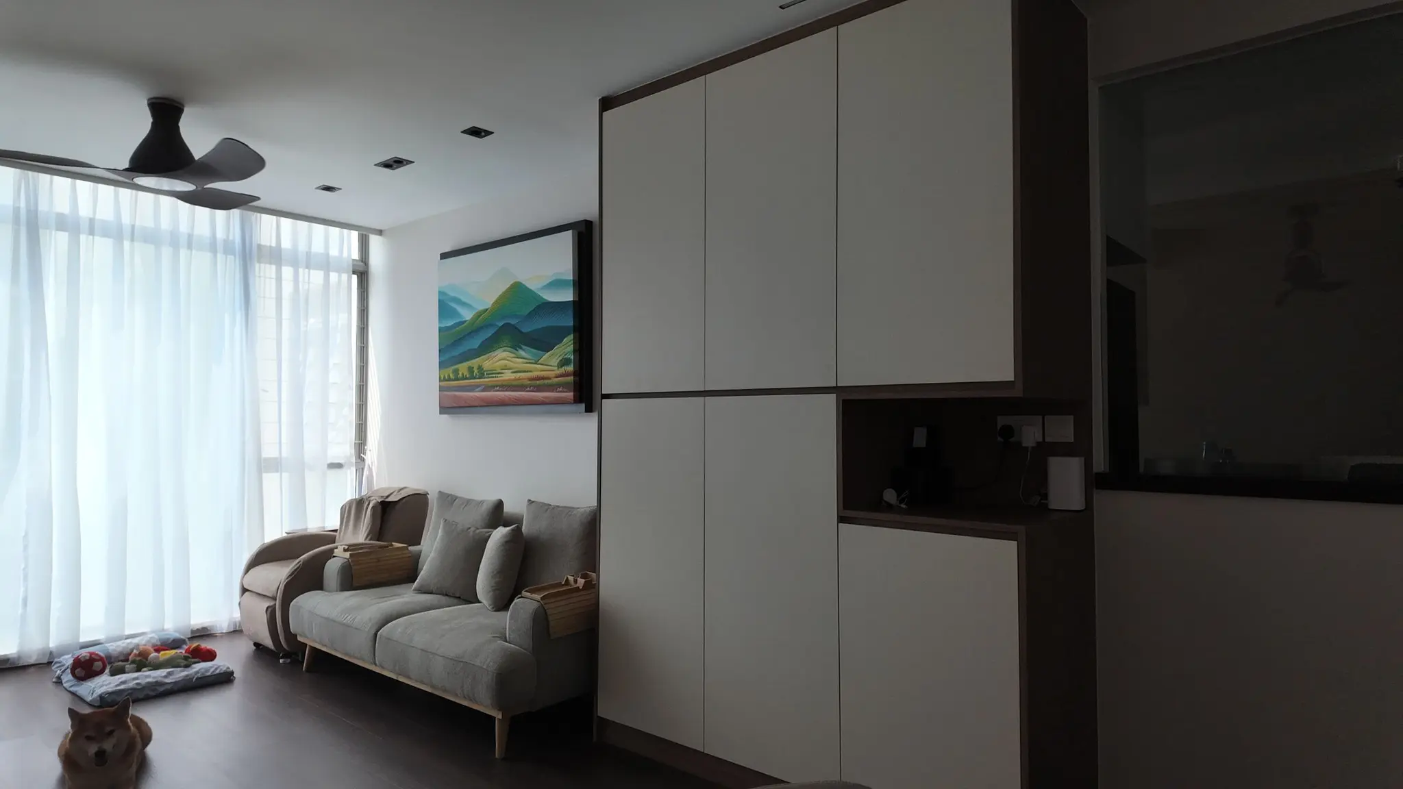 Integrated living room storage at Lakeshore
