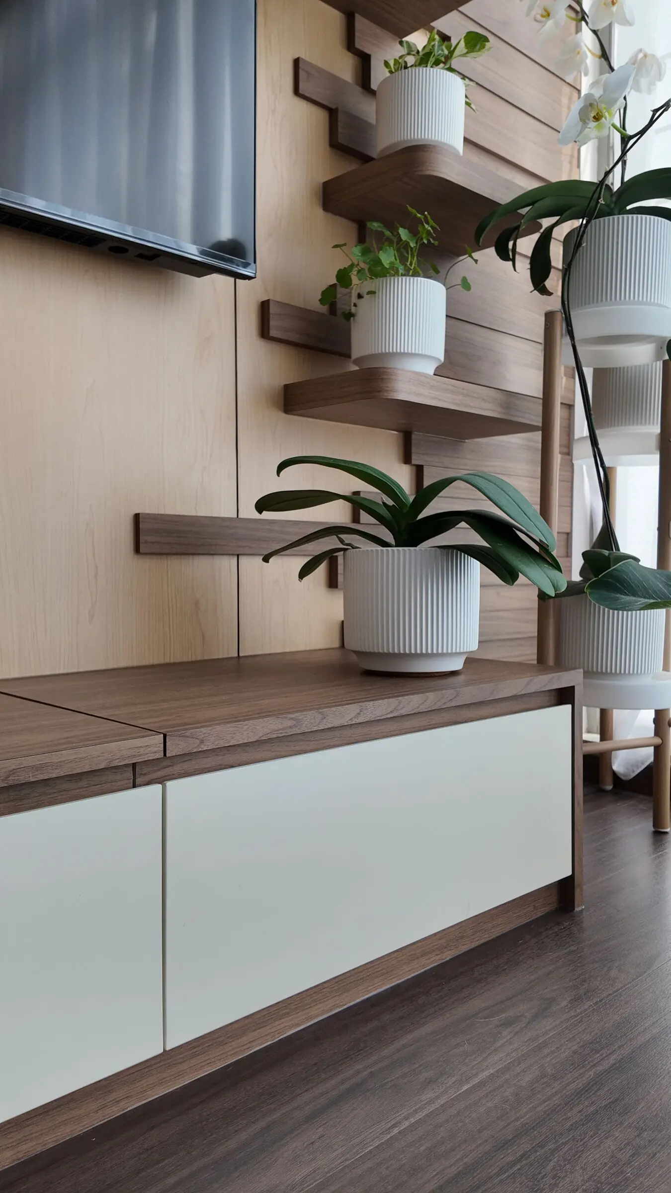 Dining table and living room storage at Lakeshore