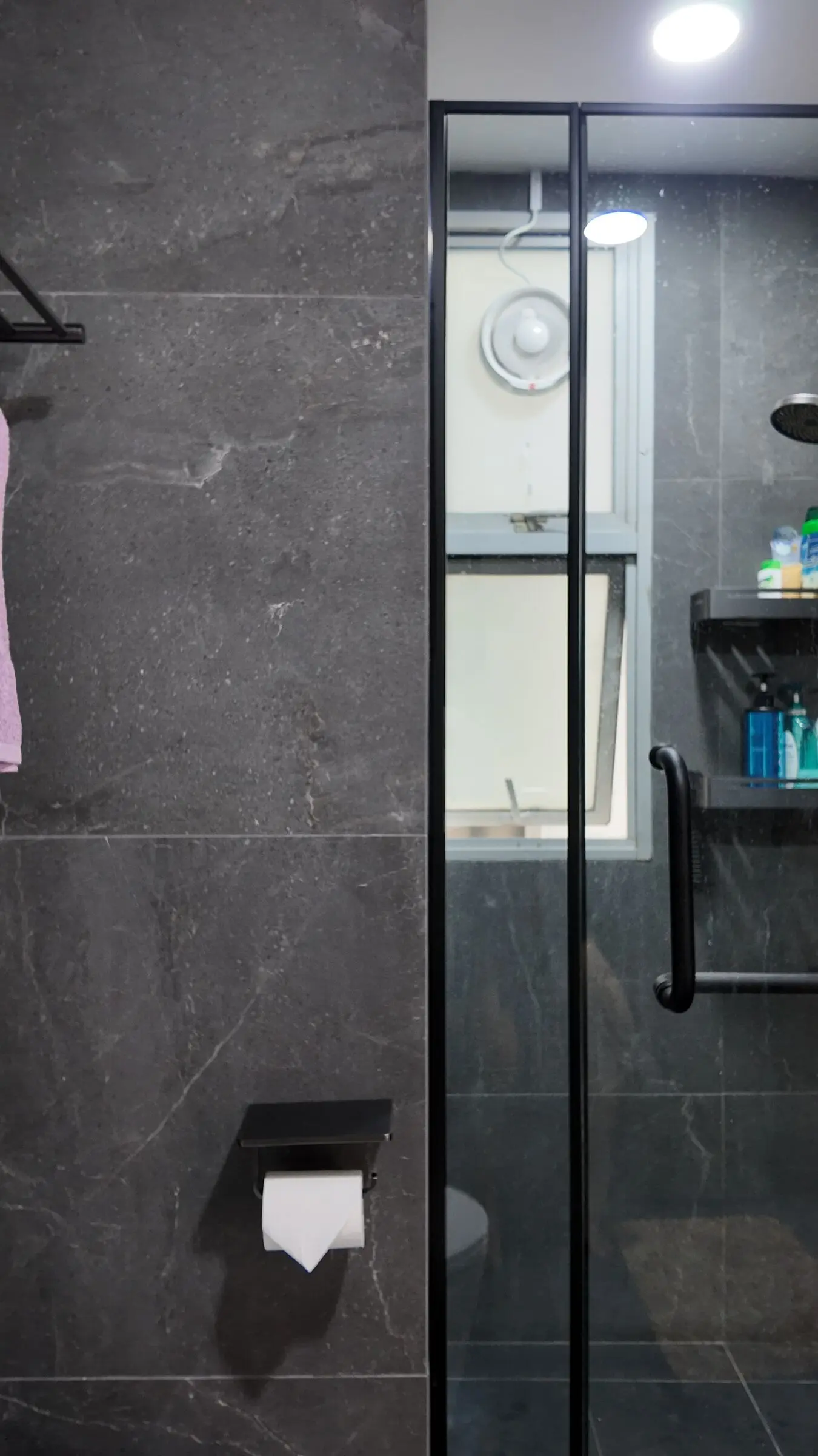 Vertical bathroom shower detail at Lakeshore